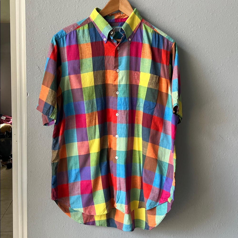 Colorful Plaid Men's Casual Button Down Shirt - Picture 2 of 5